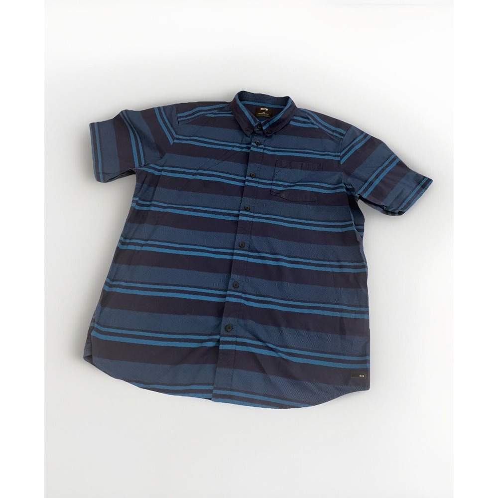 Oakley Mens Large Blue Regular Fit Short Sleeve Button Down‎ Dress Shirt Stretch
